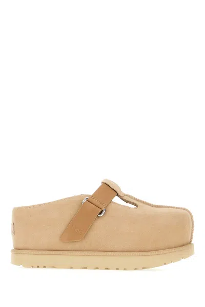 Ugg Goldenstar Beige Suede Slippers In Neutral
