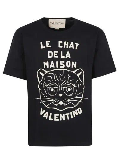 Valentino Black T-shirt With Le Chat De La Maison Print