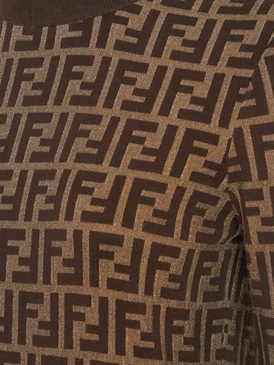 Fendi Ff Jacquard Turtleneck Sweater In Brown