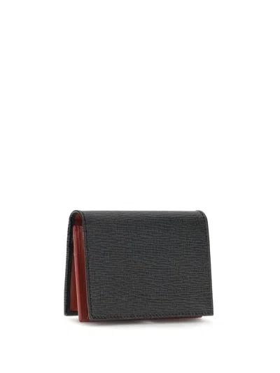 Ferragamo Compact Textured Leather Wallets In Black