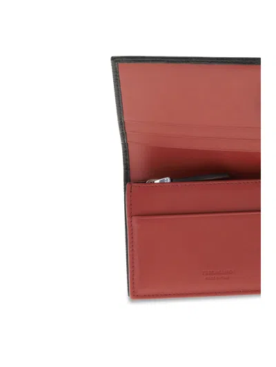 Ferragamo Compact Textured Leather Wallets In Black