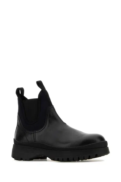 Prada Chunky Sole Leather Ankle Boots In Black