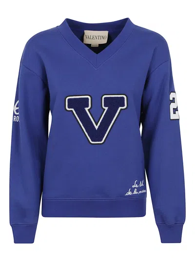 Valentino Blue Cotton "v" College Sweatshirt In Blue