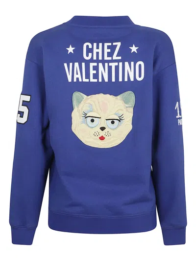 Valentino Blue Cotton "v" College Sweatshirt In Blue