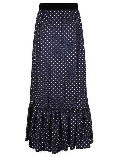 Valentino Womens Navy Betulla Polka Dot Ruffle Silk Midi Skirt In Blue