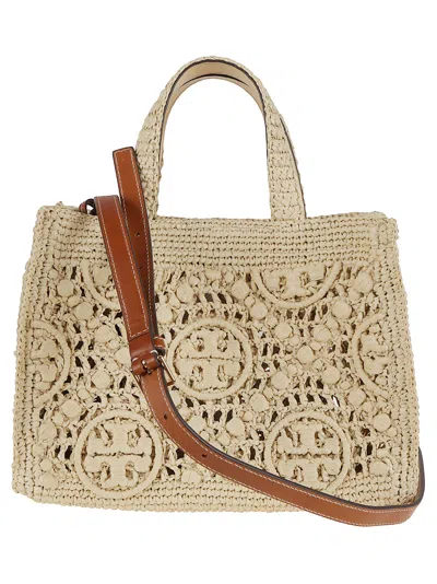 Tory Burch T Monogram Raffia Square Tote In Brown
