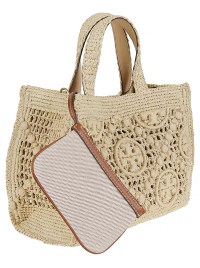 Tory Burch T Monogram Raffia Square Tote In Brown