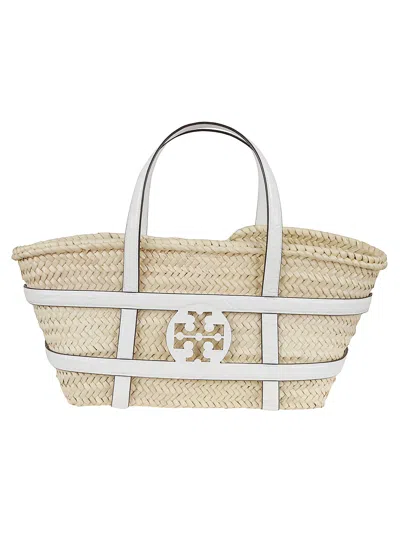 Tory Burch Small Straw Basket Tote With Dual Handles In White