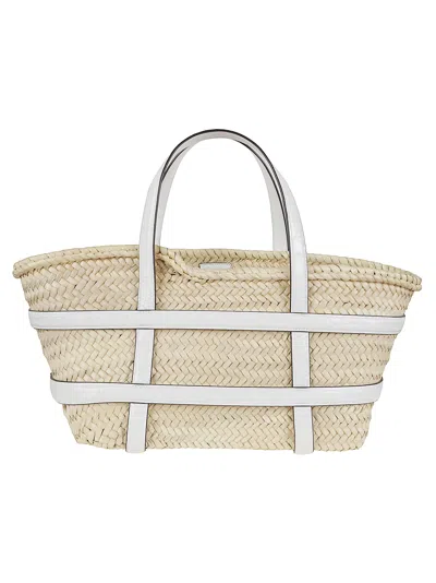 Tory Burch Small Straw Basket Tote With Dual Handles In White