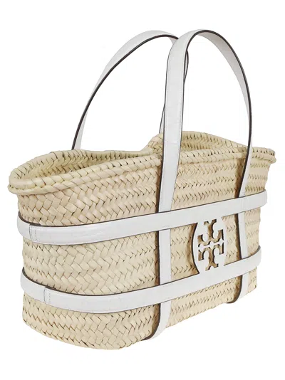 Tory Burch Small Straw Basket Tote With Dual Handles In White
