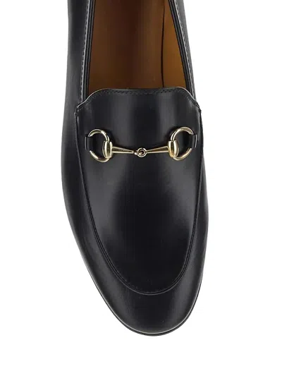 Gucci Women Black Calf Leather Moc Stitching Signature Horsebit Detail Almond Toe Slip-on Style Bran In Black