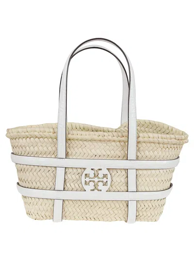 Tory Burch Small Straw Basket Tote With Dual Handles In White