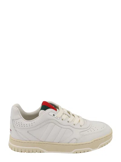 Gucci Re-web White Low Top Sneakers With Web Detail And Embossing In Leather Woman In White