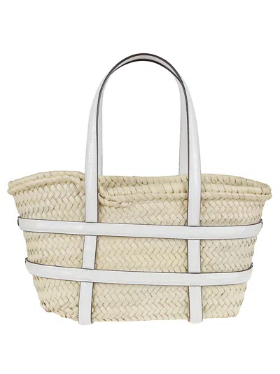 Tory Burch Small Straw Basket Tote With Dual Handles In White