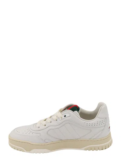 Gucci Re-web White Low Top Sneakers With Web Detail And Embossing In Leather Woman In White