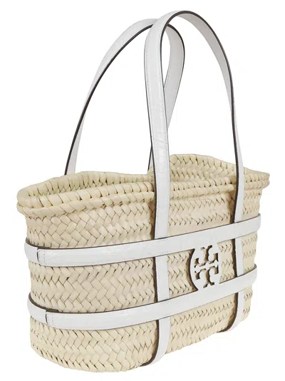 Tory Burch Small Straw Basket Tote With Dual Handles In White