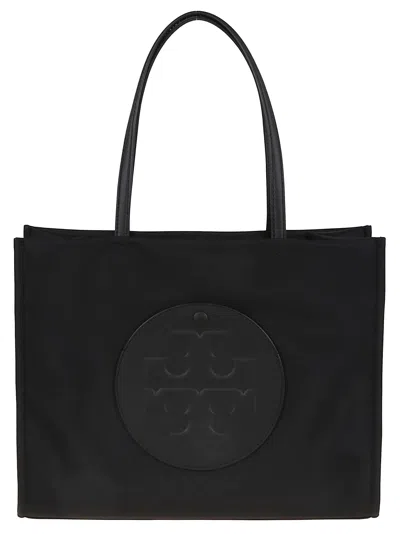 Tory Burch Spacious Black Tote With Embossed Logo And Sturdy Handles In Black