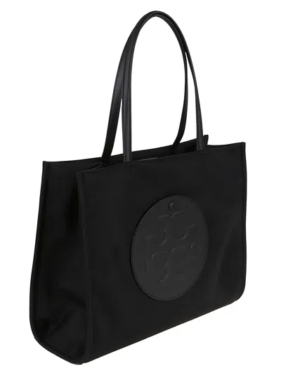 Tory Burch Spacious Black Tote With Embossed Logo And Sturdy Handles In Black