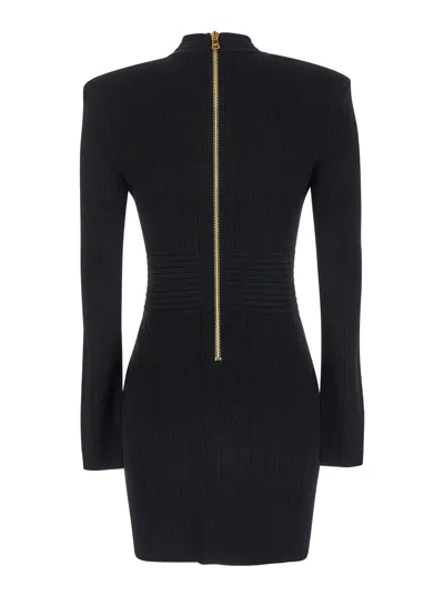 Balmain Black V-neck Knit Dress In Viscose Blend In Black