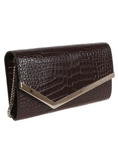 Jimmy Choo Emmie Clutch In Soft Crocodile-embossed Calfskin In Brown