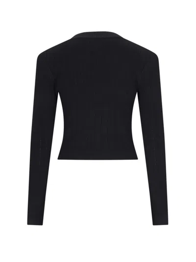 Balmain Structured Shoulder Black V-neck Cardigan With Decorative Buttons In Black