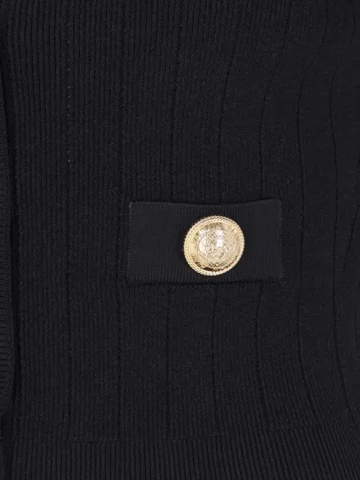 Balmain Structured Shoulder Black V-neck Cardigan With Decorative Buttons In Black