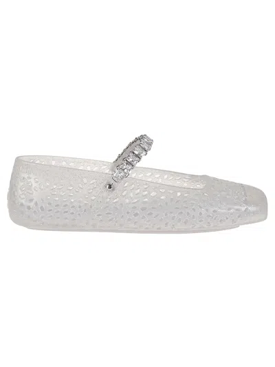 Jimmy Choo The Jelly Transparent Ballet Flats With Crystals In Transparent
