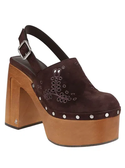 Jimmy Choo Alida 135 Embroidered Studded Suede Platform Clogs In Brown