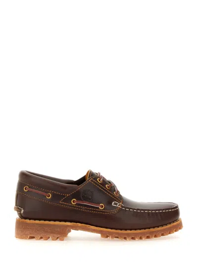 Timberland Authentic Brown Loafers With Embossed Logo On The Side In Leather Man