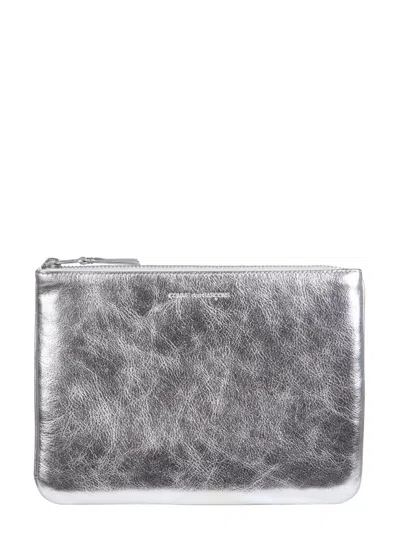 Comme Des Garçons Leather Pouch In Silver