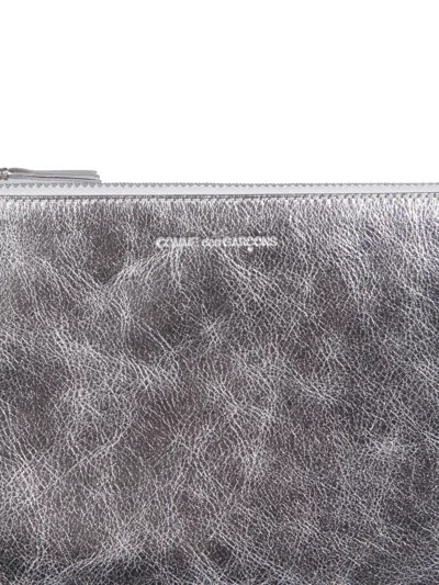 Comme Des Garçons Leather Pouch In Silver