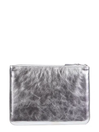 Comme Des Garçons Leather Pouch In Silver