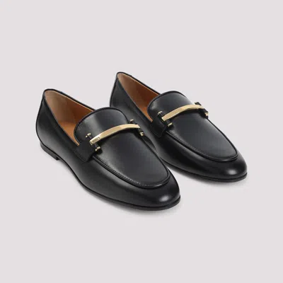 Tod's Leather Loafers With Subtle Gold Accent In Black