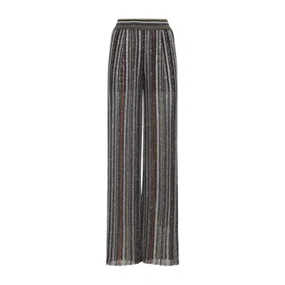 Missoni Pantalone In Misto Viscosa Stretch Ricamata Donna In Gray