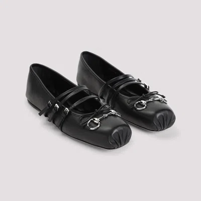 Gucci Ppa Leather Ballet Flats With Horsebit In Black
