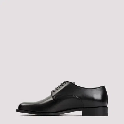 Giorgio Armani Almond Toe Lace-up Leather Shoes In Black