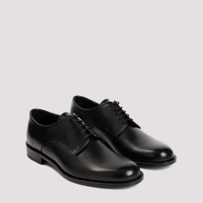 Giorgio Armani Almond Toe Lace-up Leather Shoes In Black