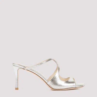 Jimmy Choo Grey Champagne Leather Anise 75 Sandals In Gold