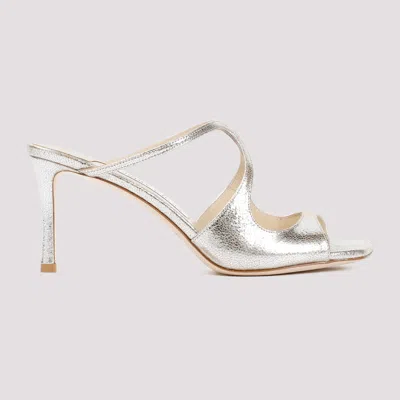 Jimmy Choo Grey Champagne Leather Anise 75 Sandals In Gold