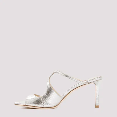 Jimmy Choo Grey Champagne Leather Anise 75 Sandals In Gold