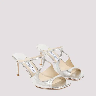 Jimmy Choo Grey Champagne Leather Anise 75 Sandals In Gold