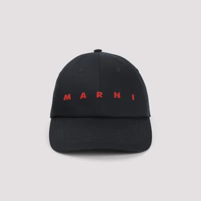 Marni Logo Cotton Baseball Cap In Black