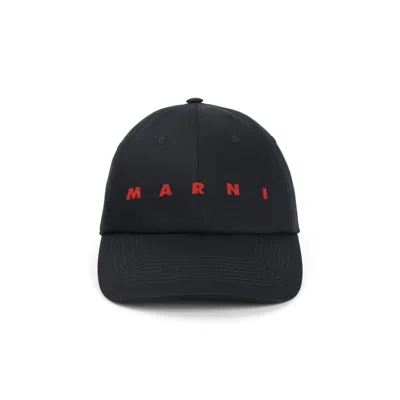 Marni Logo Cotton Baseball Cap In Black