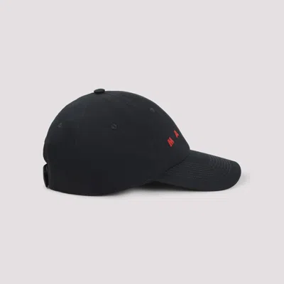 Marni Logo Cotton Baseball Cap In Black