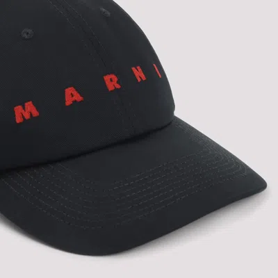 Marni Logo Cotton Baseball Cap In Black