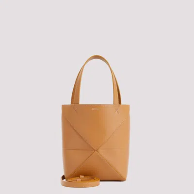 Loewe Puzzle Fold Mini Leather Tote Bag In Sand