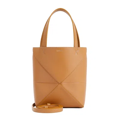 Loewe Puzzle Fold Mini Leather Tote Bag In Sand