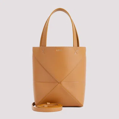 Loewe Puzzle Fold Mini Leather Tote Bag In Sand