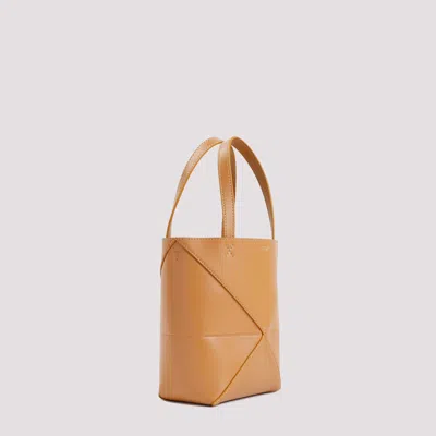 Loewe Puzzle Fold Mini Leather Tote Bag In Sand