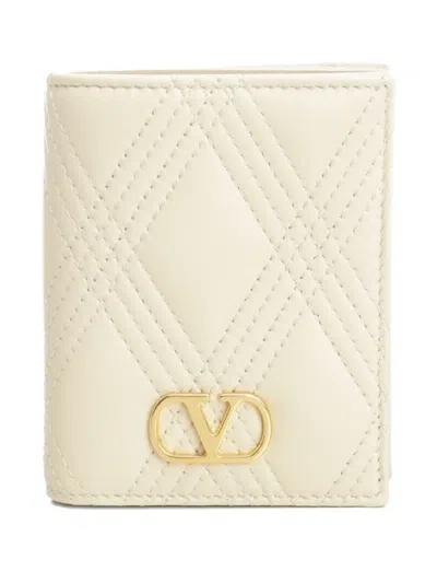 Valentino Quilted 67 Leather Wallet In Neutral